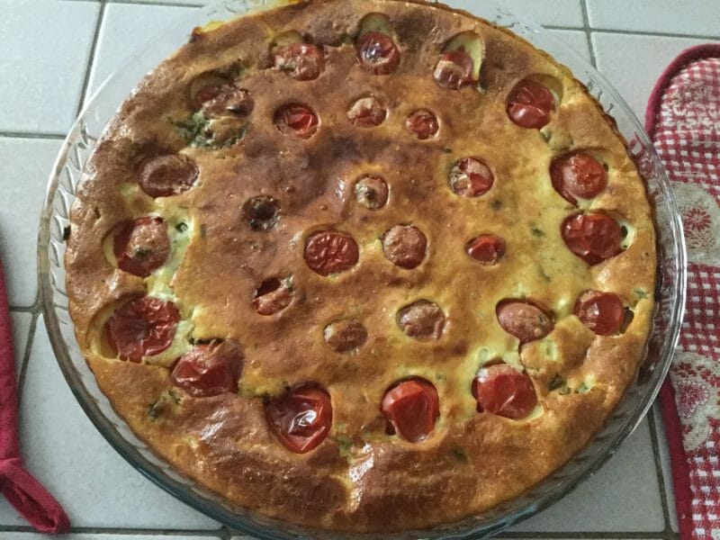Cliquez pour zoomer ! Clafoutis tomates cerises et fromage de chèvre Thermomix par chocolatitine