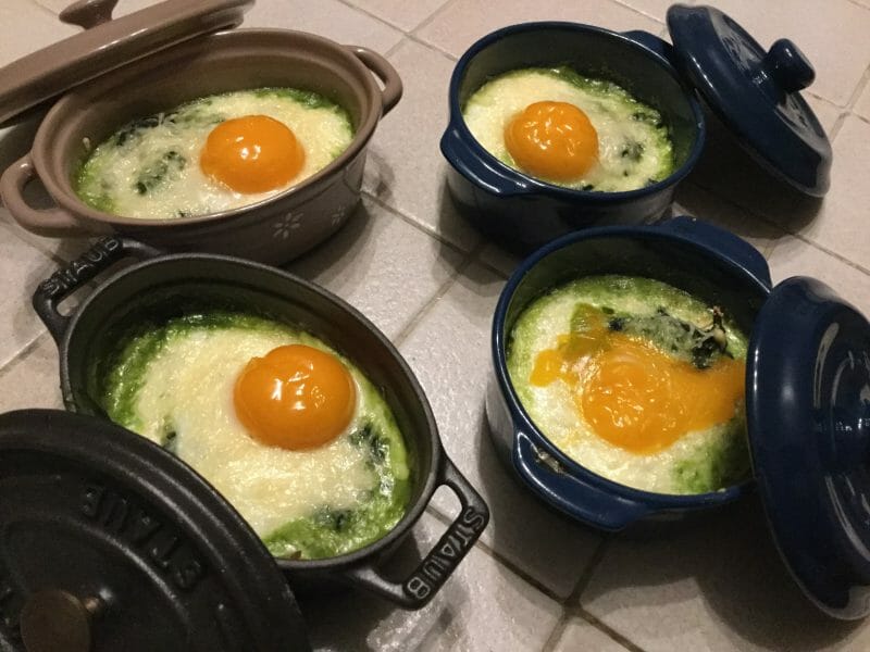 Cliquez pour zoomer ! Oeufs cocotte épinards et chorizo Thermomix par chocolatitine
