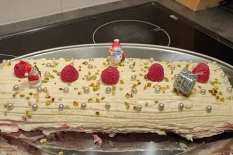Cliquez pour zoomer ! Bûche de Noël framboises et chocolat blanc Thermomix par Sandra