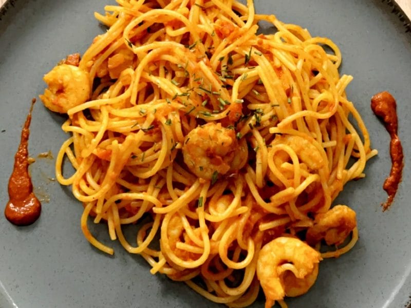 Cliquez pour zoomer ! Spaghettis aux crevettes et à l’ail Thermomix par assia_17