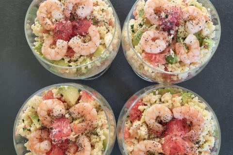 Cliquez pour zoomer ! Salade de perles aux crevettes, pamplemousse et avocat Thermomix par Aurelbbjaloed