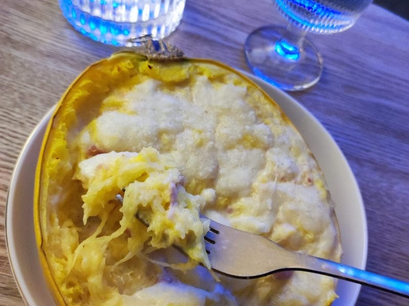Cliquez pour zoomer ! Courge spaghetti à la crème et aux lardons Thermomix par Charlotte