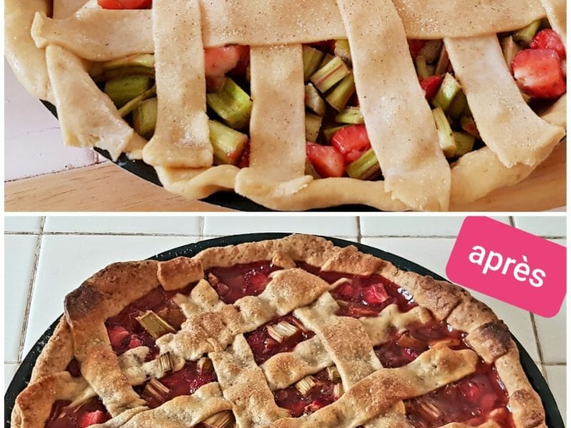 Cliquez pour zoomer ! Tarte aux fraises et à la rhubarbe Thermomix par aclaire49