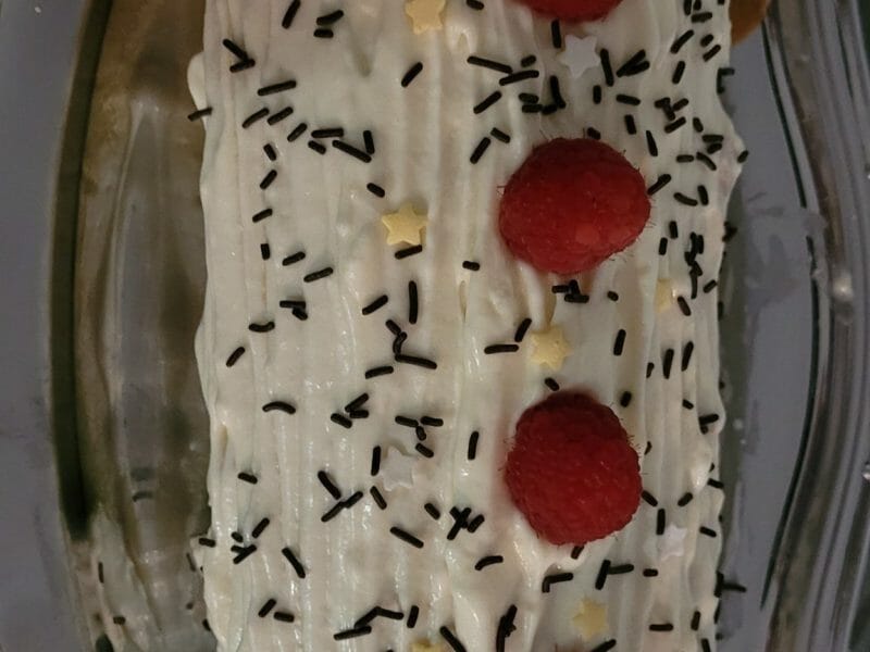 Cliquez pour zoomer ! Bûche de Noël framboises et chocolat blanc Thermomix par sab08230