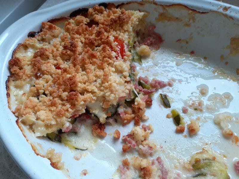 Cliquez pour zoomer ! Crumble courgettes, chèvre et lardons Thermomix par emilban