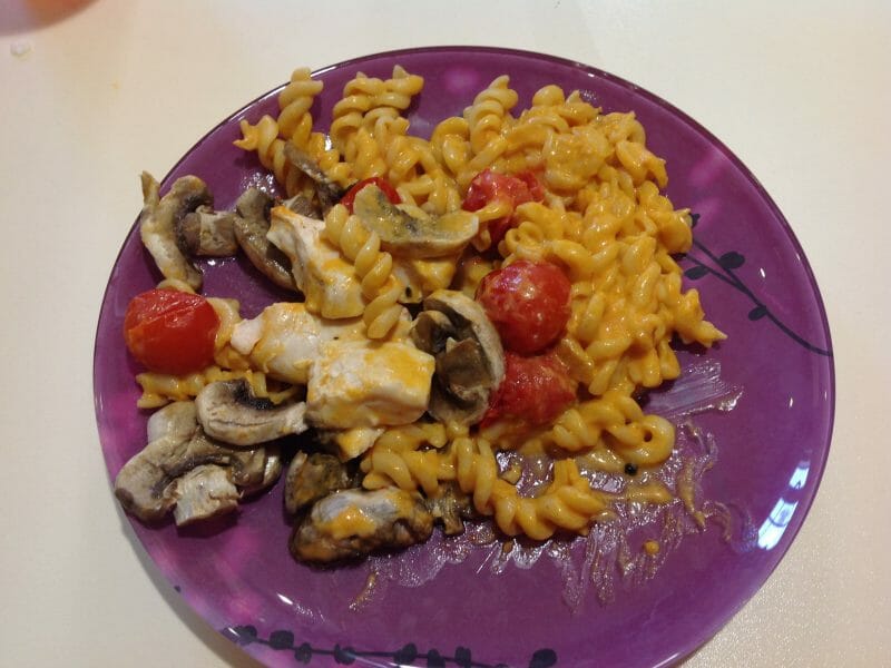 Cliquez pour zoomer ! Pennes au poulet, tomates et champignons Thermomix par Mg89