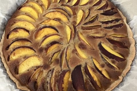 Cliquez pour zoomer ! Tarte aux pêches jaunes et pistache Thermomix par Magwem