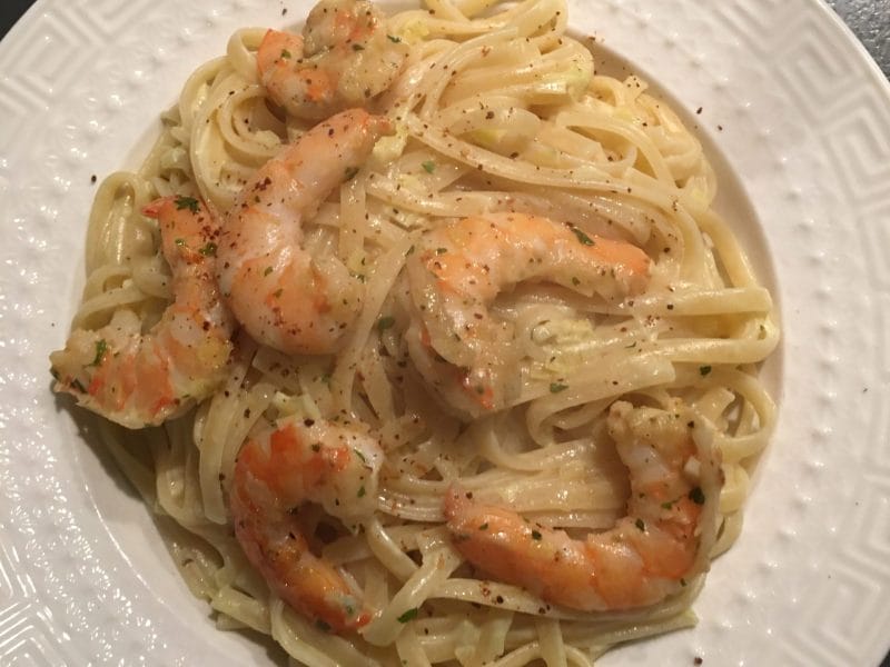 Cliquez pour zoomer ! Linguine aux poireaux et aux crevettes Thermomix par Crissou26