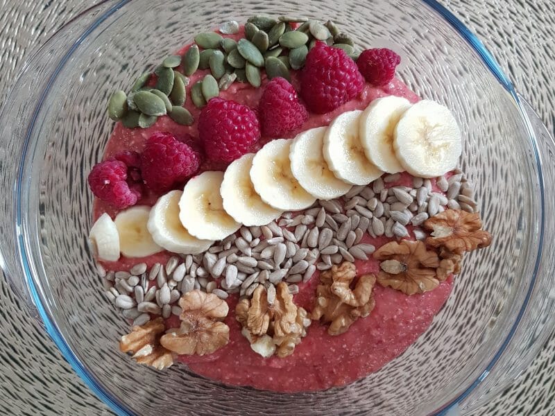 Cliquez pour zoomer ! Smoothie bowl framboise, mangue, banane Thermomix par Romelo