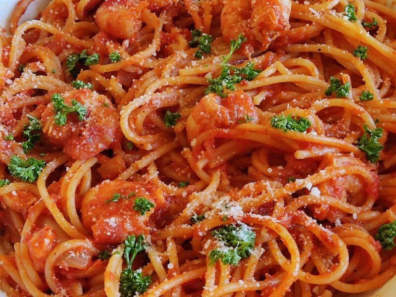 Cliquez pour zoomer ! Spaghettis aux crevettes et à l’ail Thermomix par Kapriss