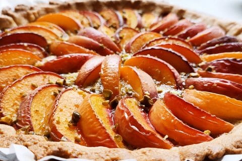Cliquez pour zoomer ! Tarte aux pêches jaunes et pistache Thermomix par ness79