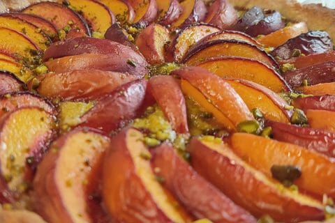 Cliquez pour zoomer ! Tarte aux pêches jaunes et pistache Thermomix par ness79