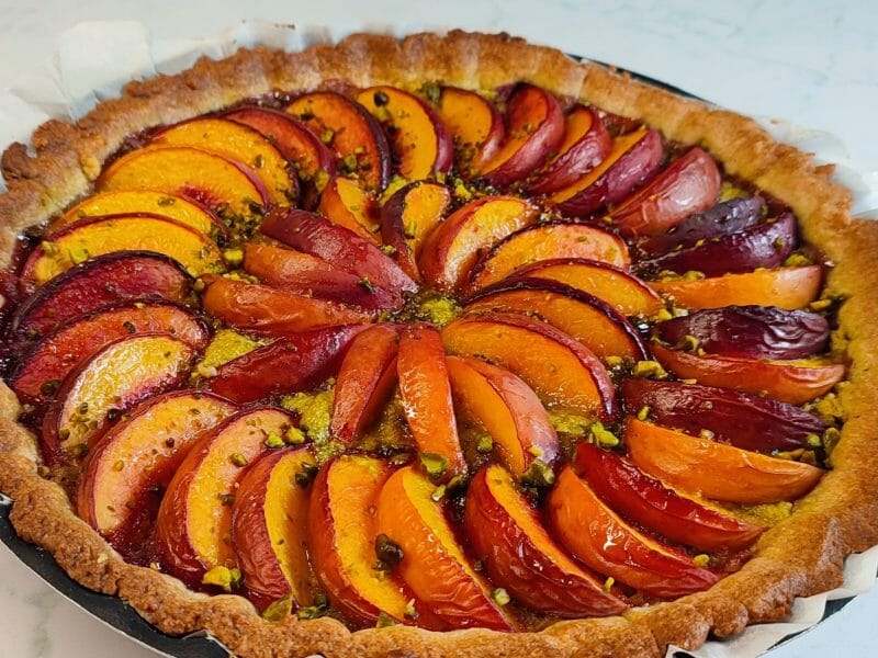 Cliquez pour zoomer ! Tarte aux pêches jaunes et pistache Thermomix par ness79