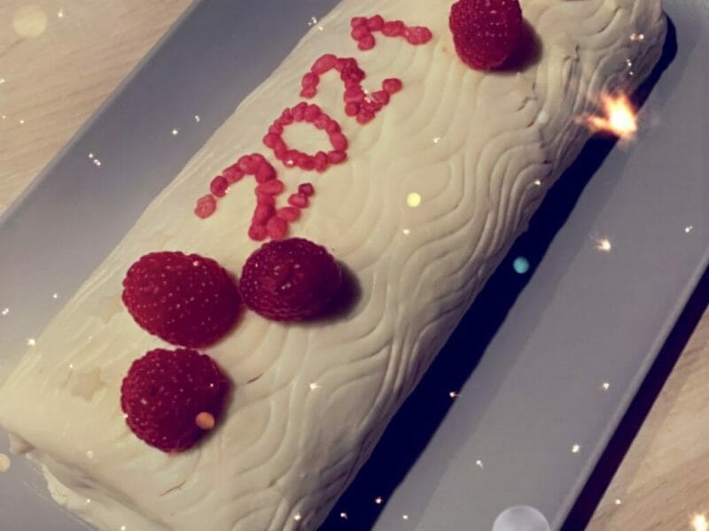 Cliquez pour zoomer ! Bûche de Noël framboises et chocolat blanc Thermomix par lu_ssy