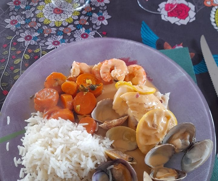 Cliquez pour zoomer ! Cabillaud aux crevettes et palourdes Thermomix par leomalet31