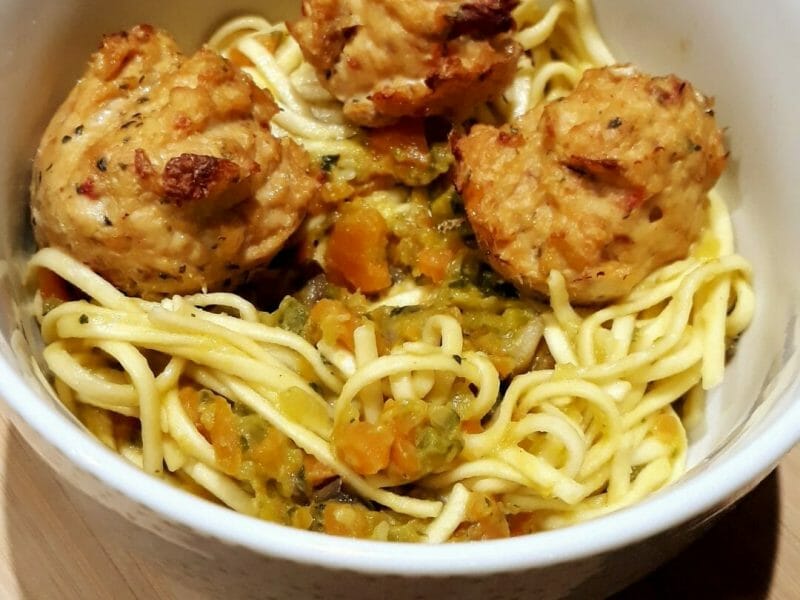 Spaghetti de konjac et escalope à la crème