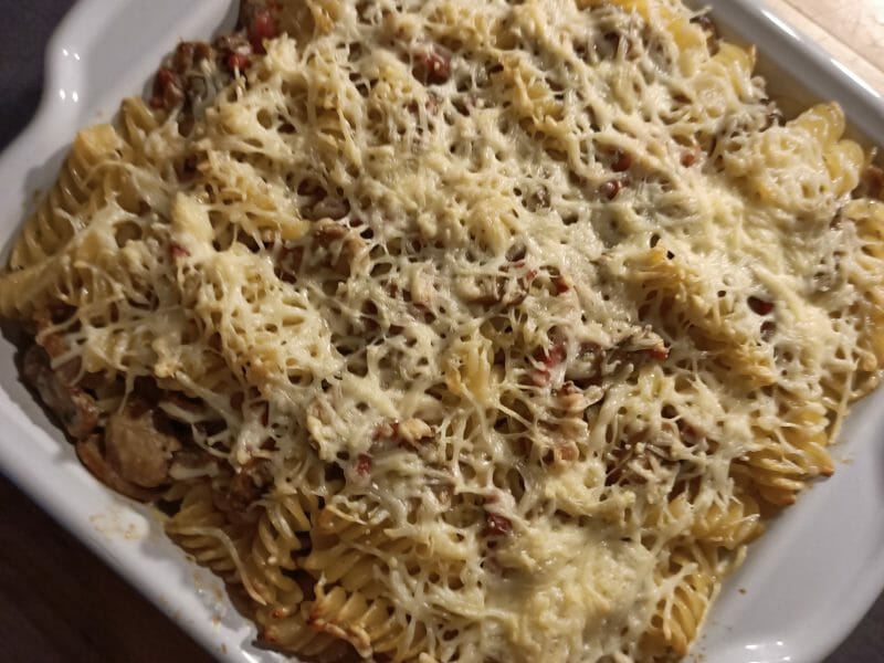 Cliquez pour zoomer ! Gratin de pennes aux champignons Thermomix par Krismix