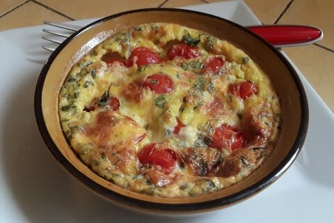Cliquez pour zoomer ! Clafoutis tomates cerises et fromage de chèvre au Thermomix