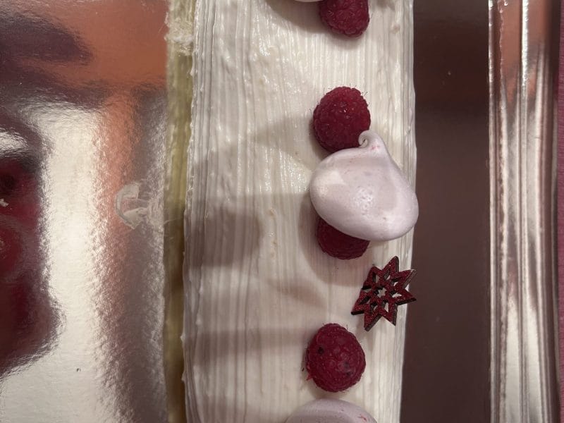 Cliquez pour zoomer ! Bûche de Noël framboises et chocolat blanc Thermomix par lydie28