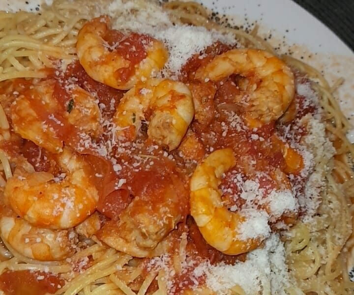 Cliquez pour zoomer ! Spaghettis aux crevettes et à l’ail Thermomix par melodyel