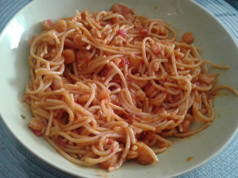 Cliquez pour zoomer ! Spaghettis aux crevettes et à l’ail Thermomix par Tmg