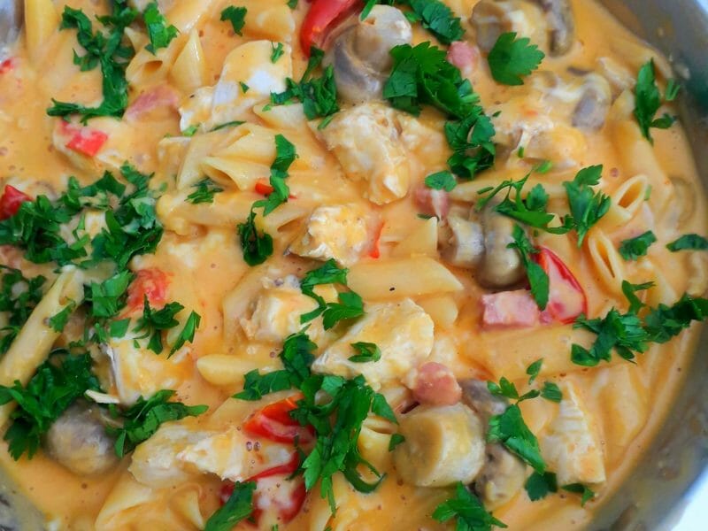 Cliquez pour zoomer ! Pennes au poulet, tomates et champignons Thermomix par mamou50