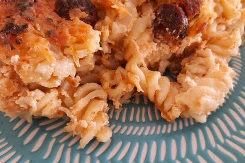 Cliquez pour zoomer ! Gratin de torsades aux merguez Thermomix par queencess