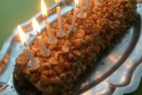 Cliquez pour zoomer ! Bûche pralinée aux éclats de noisettes caramélisés Thermomix par Sabyund