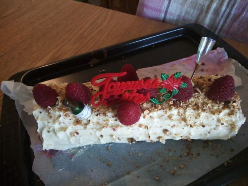 Cliquez pour zoomer ! Bûche de Noël framboises et chocolat blanc Thermomix par julieflyinthesky