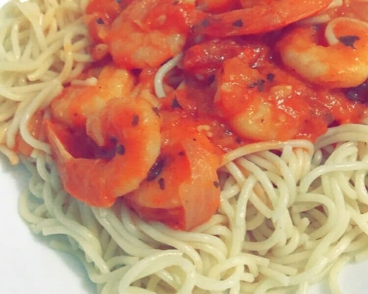 Cliquez pour zoomer ! Spaghettis aux crevettes et à l’ail Thermomix par Kamoun
