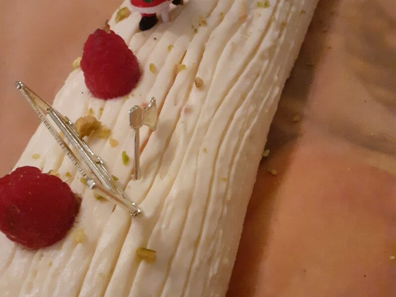 Cliquez pour zoomer ! Bûche de Noël framboises et chocolat blanc Thermomix par jessica1010