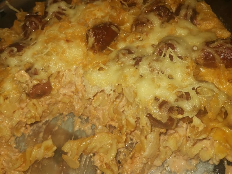 Cliquez pour zoomer ! Gratin de torsades aux merguez Thermomix par cindyaseko