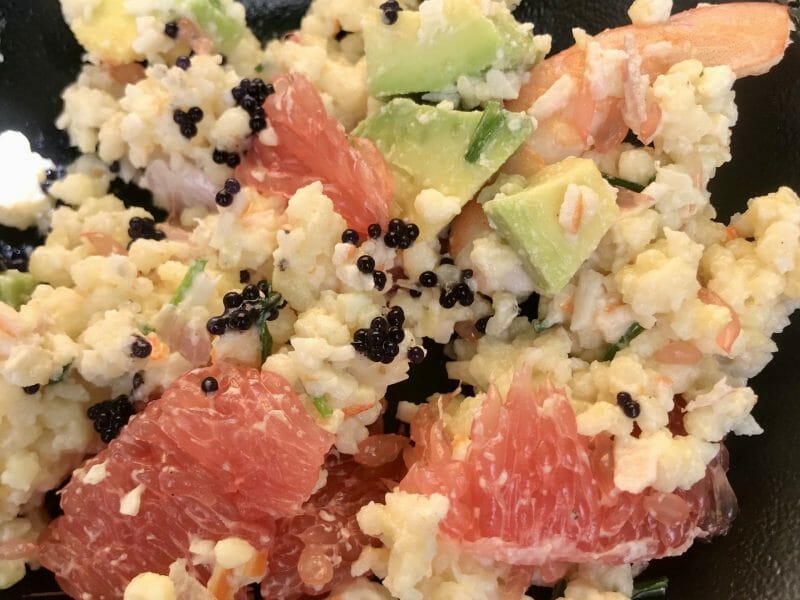 Cliquez pour zoomer ! Salade de perles aux crevettes, pamplemousse et avocat Thermomix par valeriederomans