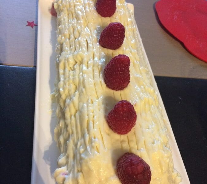 Cliquez pour zoomer ! Bûche de Noël framboises et chocolat blanc Thermomix par Lili@44