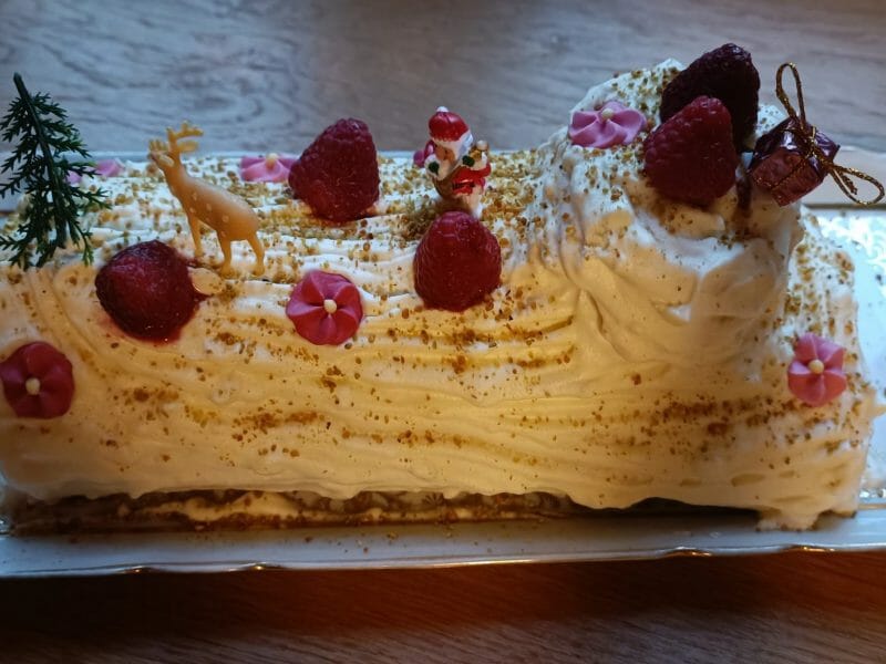 Cliquez pour zoomer ! Bûche de Noël framboises et chocolat blanc Thermomix par melanyraph