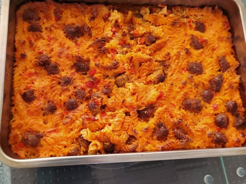 Cliquez pour zoomer ! Gratin de torsades aux merguez Thermomix par slysly