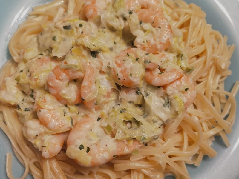 Cliquez pour zoomer ! Linguine aux poireaux et aux crevettes Thermomix par Corinne B80
