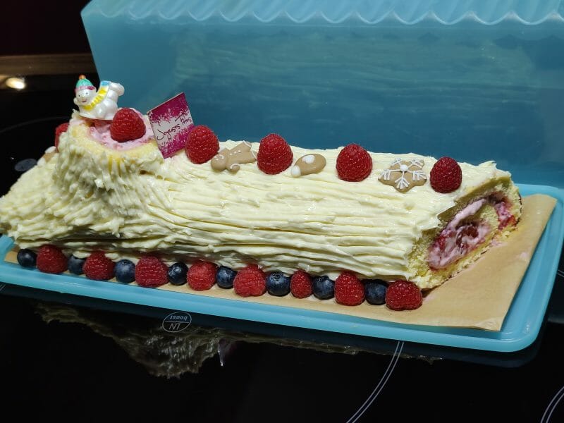 Cliquez pour zoomer ! Bûche de Noël framboises et chocolat blanc Thermomix par einigriv27