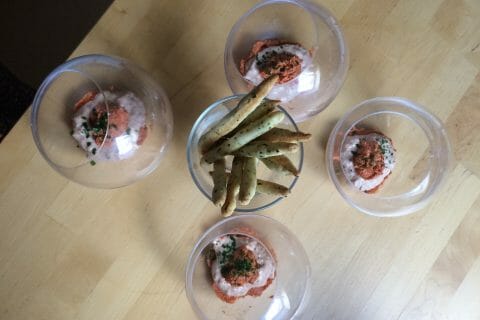 Cliquez pour zoomer ! Verrines mousse de jambon et pesto de tomates confites au Thermomix