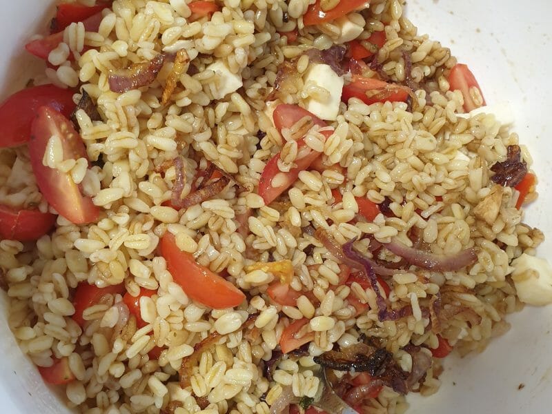 Cliquez pour zoomer ! Salade d’ebly, oignon caramélisé & mozzarella Thermomix par Auralyse