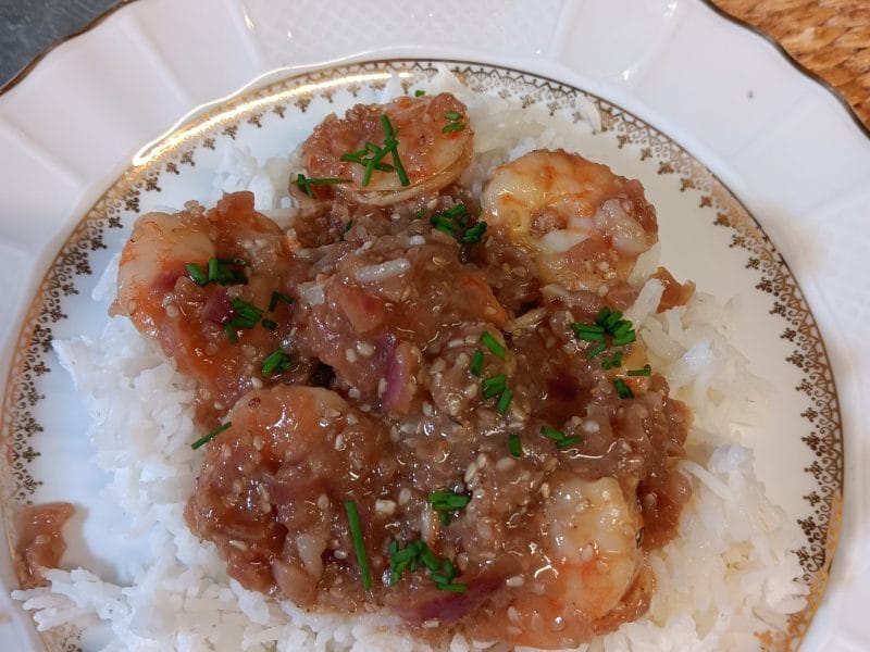 Cliquez pour zoomer ! Crevettes miel sésame au lait de coco Thermomix par pnat33