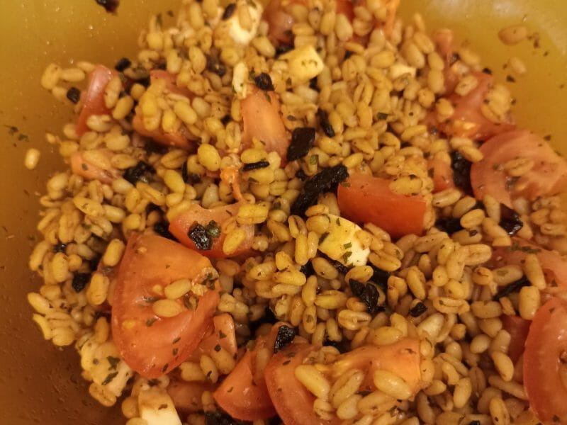 Cliquez pour zoomer ! Salade d’ebly, oignon caramélisé & mozzarella Thermomix par Castor