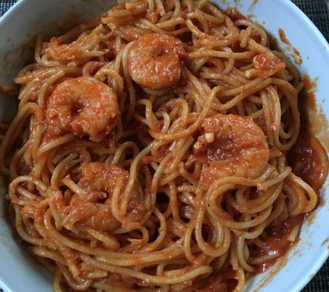 Cliquez pour zoomer ! Spaghettis aux crevettes et à l’ail Thermomix par Cocuistoulie
