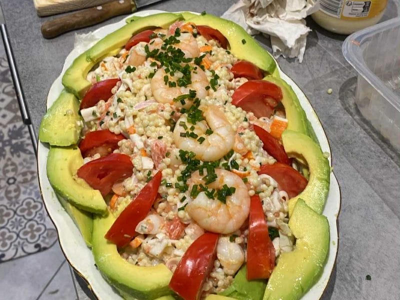 Cliquez pour zoomer ! Salade de perles aux crevettes, pamplemousse et avocat Thermomix par chocotof