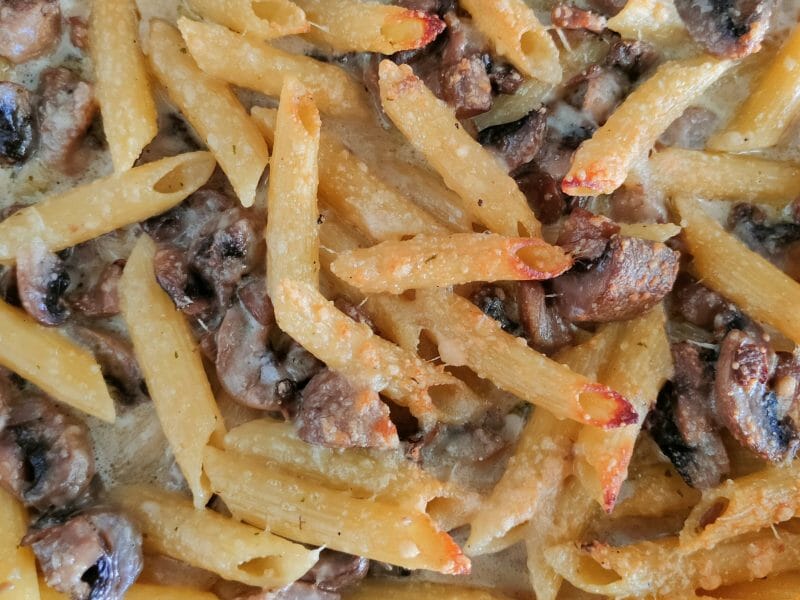 Cliquez pour zoomer ! Gratin de pennes aux champignons Thermomix par Krisiana