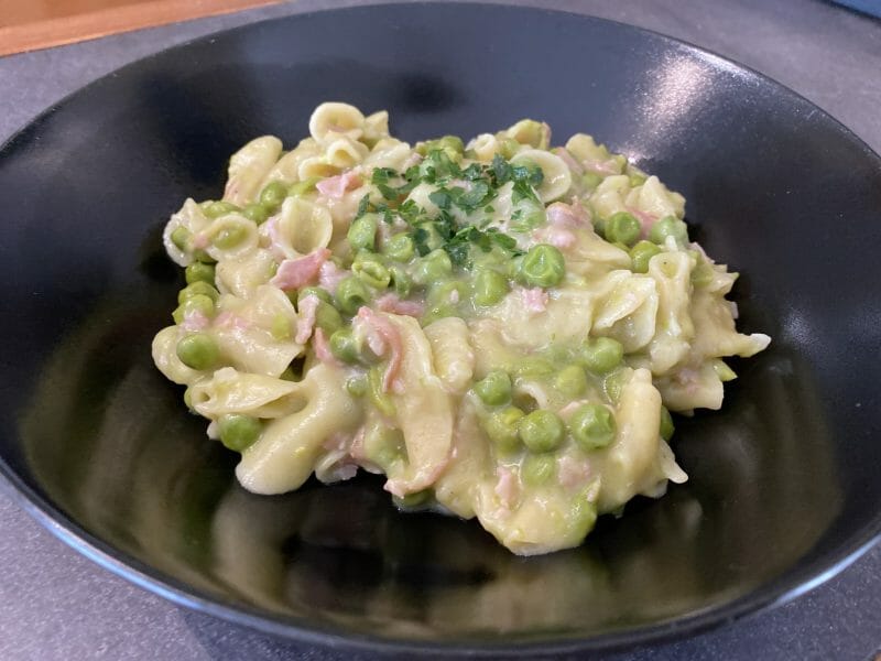 Cliquez pour zoomer ! Pâtes aux petits pois et lardons Thermomix par Ansooo