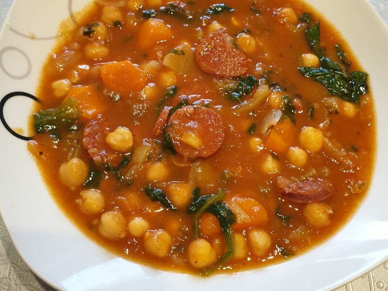 Cliquez pour zoomer ! Ragoût de pois chiches au chorizo et épinards Thermomix par Angie