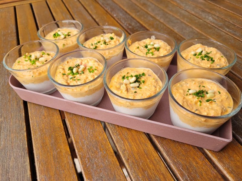 Cliquez pour zoomer ! Verrines mousse de jambon et pesto de tomates confites Thermomix par Leeloo50432