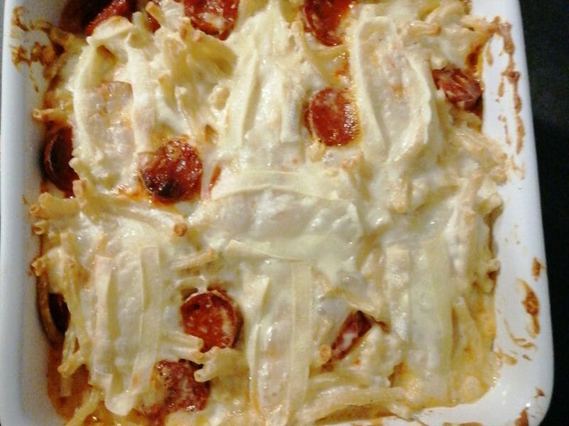 Cliquez pour zoomer ! Gratin de macaroni reblochon et chorizo Thermomix par cec3