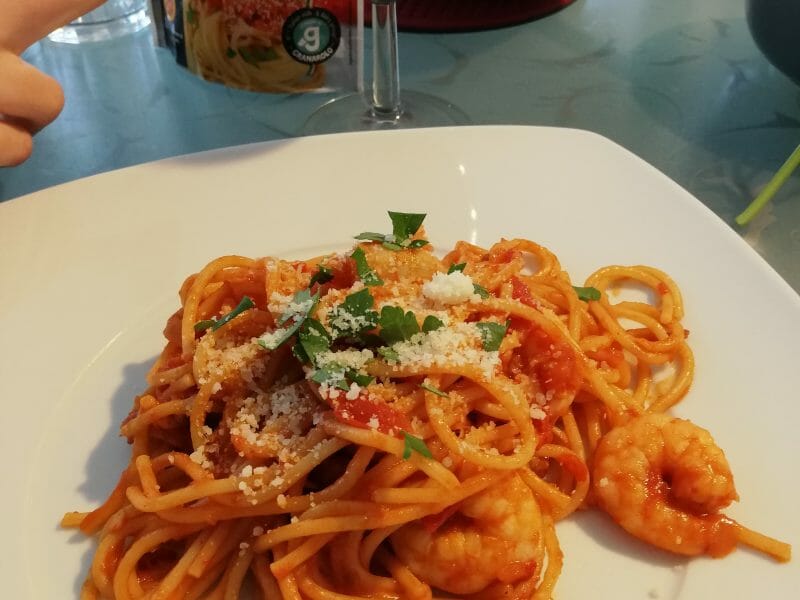 Cliquez pour zoomer ! Spaghettis aux crevettes et à l’ail Thermomix par ACASAN